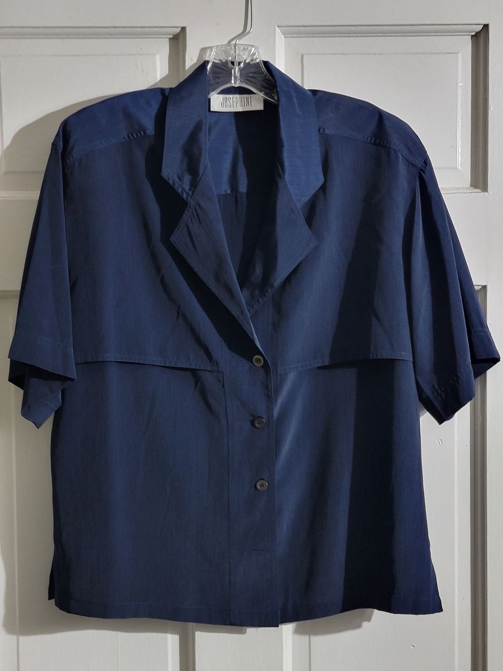 Josephine Navy Short-Sleeve Button Front Blouse